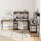 Costway L-shaped Desk with Power Outlet Large Corner Desk Converts to 2-Person Long Desk Rustic Brown/Black